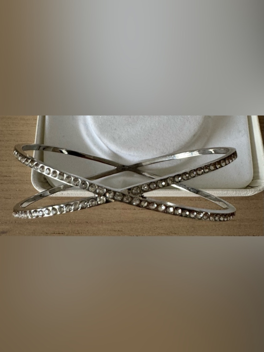 New York & Company Silver-Tone Rhinestone Criss-Cross Bangle Bracelet